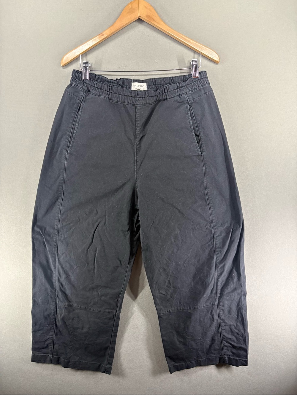 Pilcro The Izzie Pull On Barrel Pants Cropped Black Sz Medium Wide Women